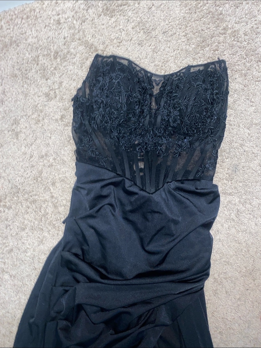 Strapless Black Lace Bodice Evening Dress